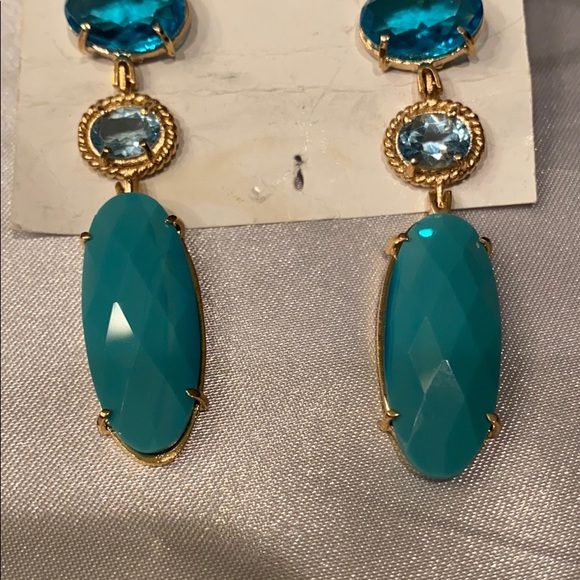 Crystal topaz and gemstone earrings 2” drop - Picture 4 of 7